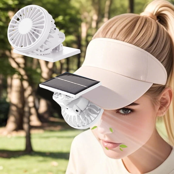 HOZVOMI Portable Clip Cap Solar Rechargeable Fan with USB Charging, 300mAh Battery, 3 Speed Settings