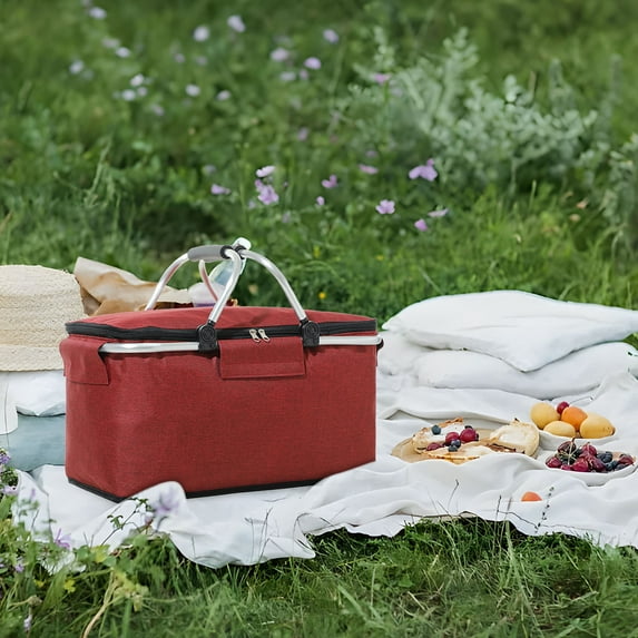 HOZVOMI Portable Folding Cooler Box Picnic Bag - Heat Preservation Food Storage with Water Repellent Fabric, Double Handles & Shoulder Strap for Camping, BBQ, Self-Driving Trips