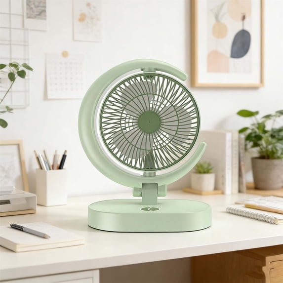 HOZVOMI Portable USB Charging Fan with Light Foldable Desk Fan 3 Speed Adjustable Quiet Operation Night Light for Home Office Travel