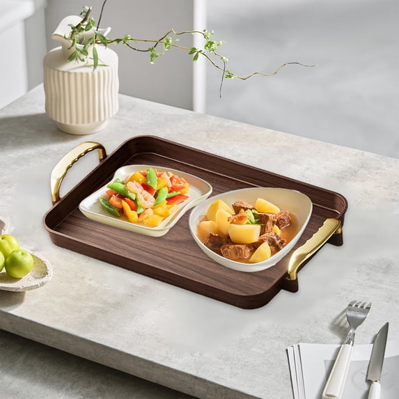 HOZVOMI Premium Rectangular Tray with Armrests for Storing Teacups, Snacks and Fruits in the Living Room