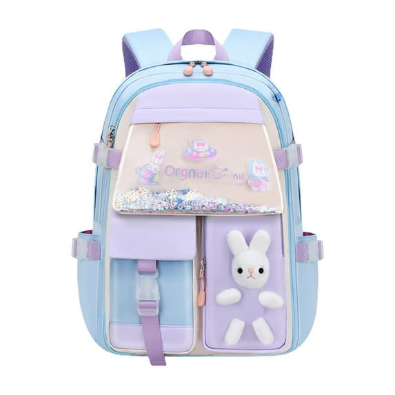 HOZVOMI Primary School Backpack for Grades 1-6 | Ergonomic Spine Support & Load Reduction | Large Capacity, Lightweight & Durable | Adorable Bunny Theme | Perfect for School & Adventures