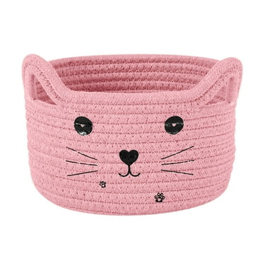 HOZVOMI Rattan Fabric Storage Basket - Cute Design with Handles, Durable and Lightweight Rope Basket for Student Dormitory, Desktop, and Home Organization