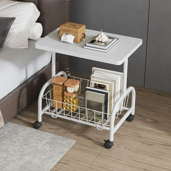 HOZVOMI Rolling Cart with Table - Compact Side Table with Mesh Shelves and Open Storage for Living Room, Bedroom, Kitchen, or Bathroom