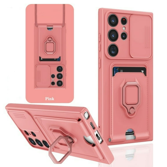 HOZVOMI S25Ultra Case with Stand, Sliding Camera Lens Cover, Military Grade Shockproof Protective Phone Case with Lanyard Strap and Card Bag