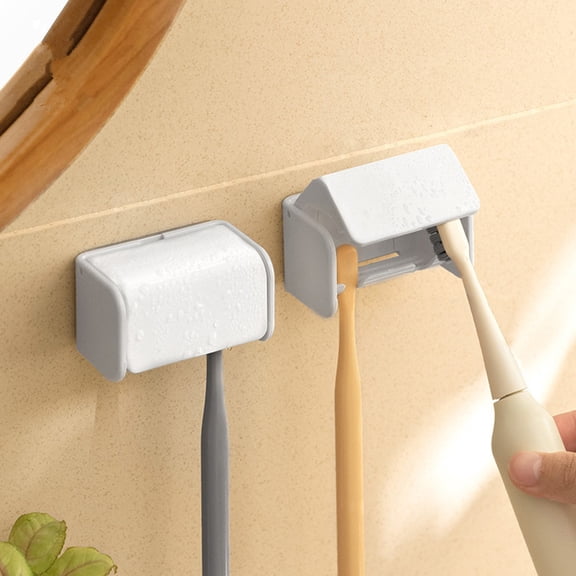 HOZVOMI Seamless Wall Mounted Toothbrush Rack with Cover, Self Adhesive Bathroom Storage Holder, No Drill Organizer for Shower Kitchen
