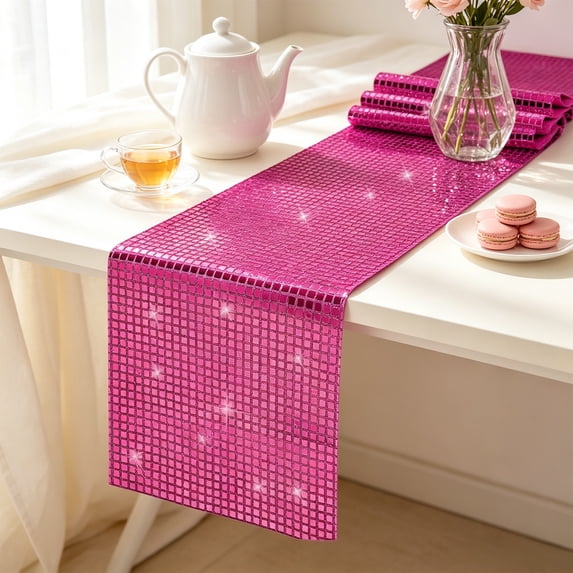 HOZVOMI Shiny Mirror Sequin Table Runner for Holiday Party Decor Elegant Glitter Table Cover for Wedding Birthday Banquet Home Settings