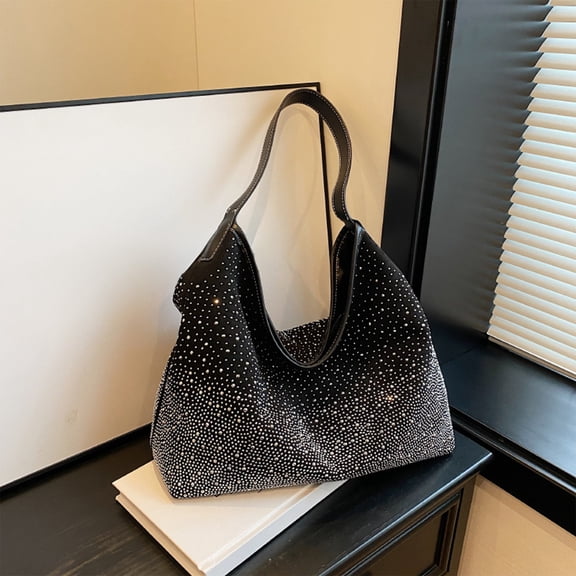 HOZVOMI Shiny Rhinestone Evening Tote Bag for Women, Stylish Shoulder Handbag with Zip Closure, Large Capacity Satchel Purse, Lightweight & Versatile Accessory for Events & Daily Use