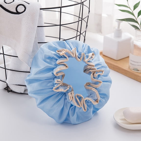 HOZVOMI Shower Cap - 2 Pack Double Layer Thickened Waterproof Shower Caps for Women, Oil Resistant, Elastic Hair Protection for Bath, Spa & Kitchen