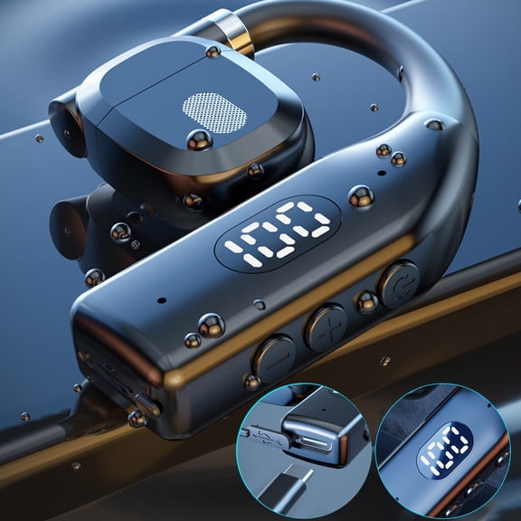 HOZVOMI Single Ear Bluetooth Headset with Digital Display, 180° Rotatable, Open-Ear Design, 10H Playtime