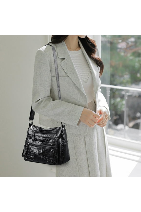 Soft Washed Leather Shoulder Bag for Women - Spacious, Multi-Zip, Large Capacity Handbag for Daily Use, Travel, Work, Shopping
