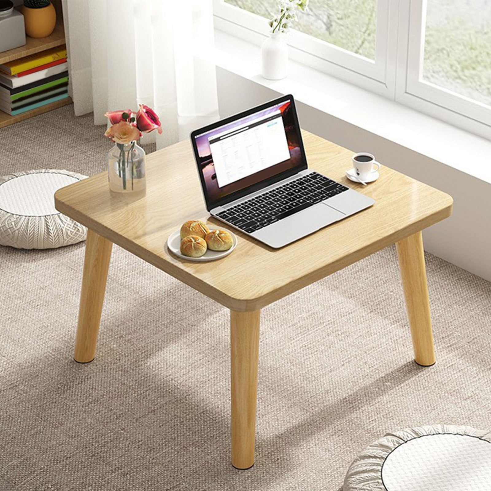 Small Features Table HOZVOMI Square Side Table, Small Low-Level Accent Table with Solid Wood ...