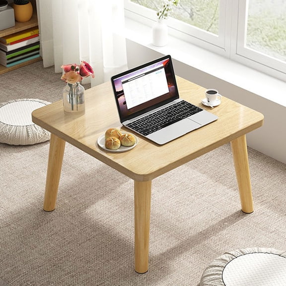 HOZVOMI Square Side Table, Small Low-Level Accent Table with Solid Wood Legs, Minimalist Floor Standing Tea Table for Balcony Bedroom Living Room