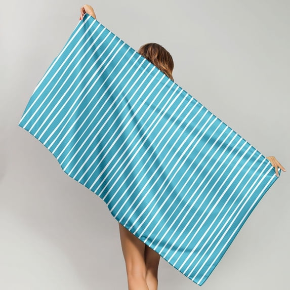HOZVOMI Striped Beach Towel Fast Dry Microfiber Polyester Travel Towel Sand Repellent Versatile Use for Beach Swimming Camping