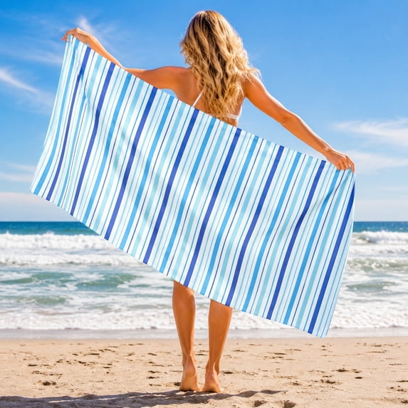 HOZVOMI Striped Beach Towel Fast Dry Microfiber Polyester Travel Towel Sand Repellent Versatile Use for Beach Swimming Camping