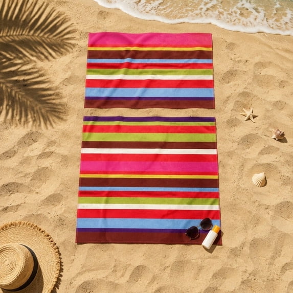HOZVOMI Striped Beach Towel Fast Dry Microfiber Travel Towel Sand Repellent Lightweight Portable Beach Mat for Swimming Camping Pool Use