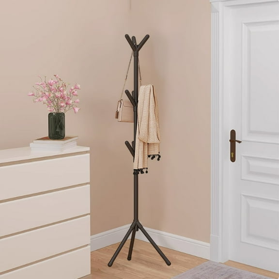 HOZVOMI Stylish Hanging Clothes Rack with Hat Rod, Floor Coat Rack for Bedroom and Entryway, Space-Saving Design