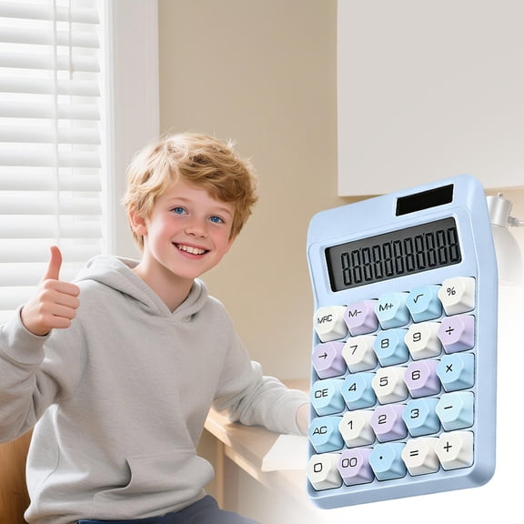 HOZVOMI Stylish Solar-Powered Calculator with Large 12-Digit Display and Mechanical Keys - Perfect for Students, Office Use, and Daily Accounting Tasks
