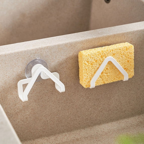 HOZVOMI Suction Cup Sponge Holder, No Drill Hanging Storage Rack for Kitchen Sink Scouring Pad, Bathroom Drying and Draining Organizer with Adhesive Option