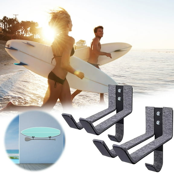 HOZVOMI Surfboard Hook Hanger for Skateboard Snowboard Wall Mount with Mat and Long Handle Wooden Paddle