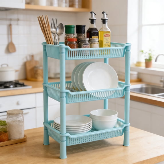 HOZVOMI Three Layer Bathroom Rack, Kitchen Rack, Multi Layer Storage Rack, Desktop Storage Rack, Suitable For Bathroom Kitchen Living Room