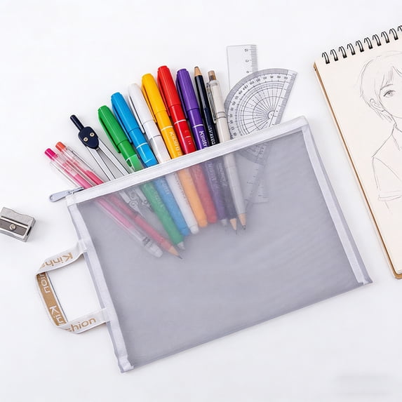 HOZVOMI Transparent Mesh Handheld Storage Bag Multi Functional Organizer for Office School Travel Home