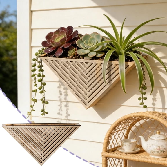 HOZVOMI Triangular Wooden Wall Mounted Plant Stand and Shelving Unit for Home Decor
