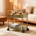 thumbnail image 1 of HOZVOMI Two Tier Transparent Rolling Cart with Locking Wheels - Multifunctional Storage Trolley for Kitchen, Office, and Bedroom - Easy Assembly, 10in Height, 1 of 6