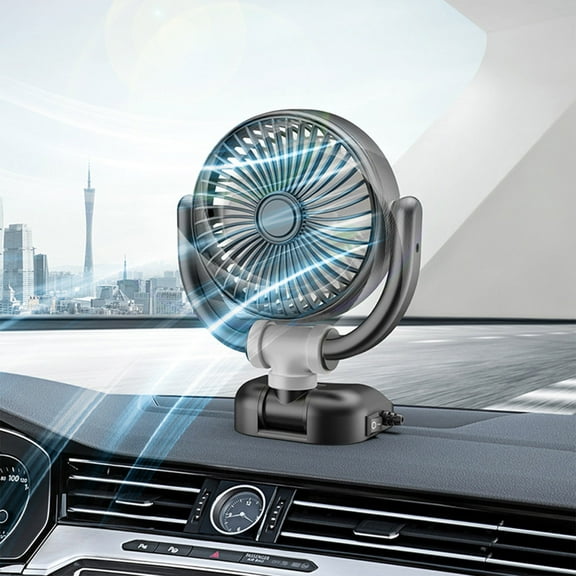 HOZVOMI USB Car Mounted Fan - 3-Way Folding, Large Angle, Strong Wind Power, Silent Brushless Motor, Dual Speed Settings, for Car Interior/Home Use