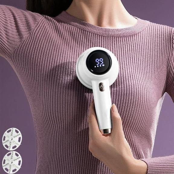 HOZVOMI USB Rechargeable Clothes Lint Remover, 2-in-1 Design, Power Display, Six-Tooth Blade, Quiet Operation, for Sweaters, Blankets, Curtains, and More, White