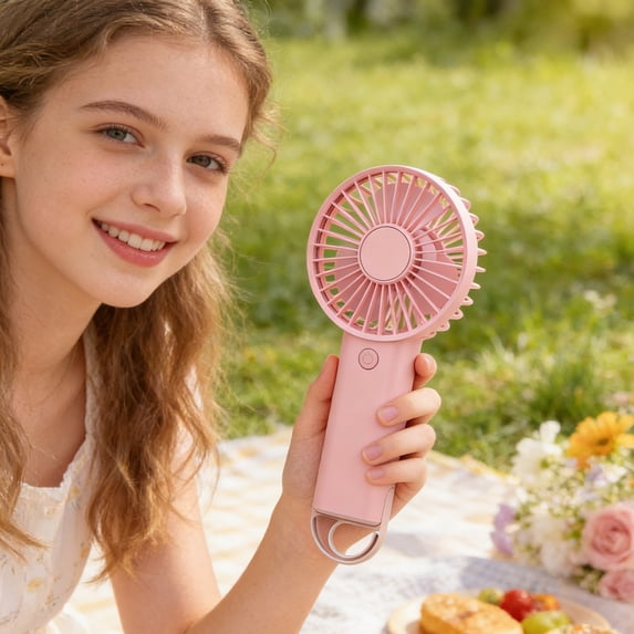 HOZVOMI USB Rechargeable Handheld Fan, 3 Speed Adjustable Mini Fan, Portable Hook For Travel Office Outdoor Use