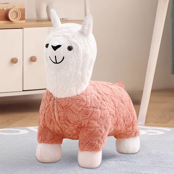 HOZVOMI Upholstered Stool with Lamb's Fleece Fabric - Multifunctional Footrest for Living Room, Bedroom, Porch - Wooden Frame Footstoo