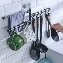 HOZVOMI Wall Mounted 3 Tiers Rotatable Hanger Rack Kitchen Utensil Holder Organizer with Hooks for Towel Spoons Gloves 3 Floor Storage Rack