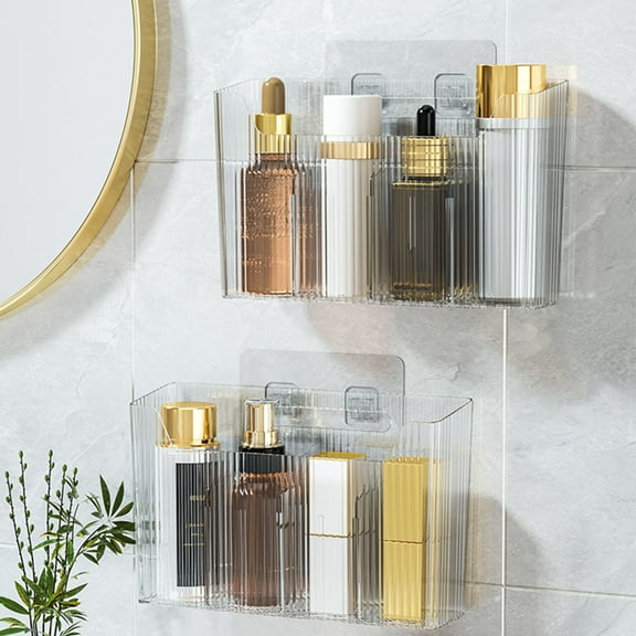 HOZVOMI Wall Mounted Bathroom Organizers and Storage Bins Plastic Stackable Shower Caddy Hanging Floating Shelves Adhesive Mount Cabinet Door Organizer for Narrow Space