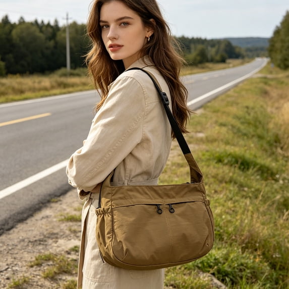HOZVOMI Waterproof Nylon Tote Bag Large Capacity Versatile Casual Lightweight Sports Crossbody Shoulder Bag