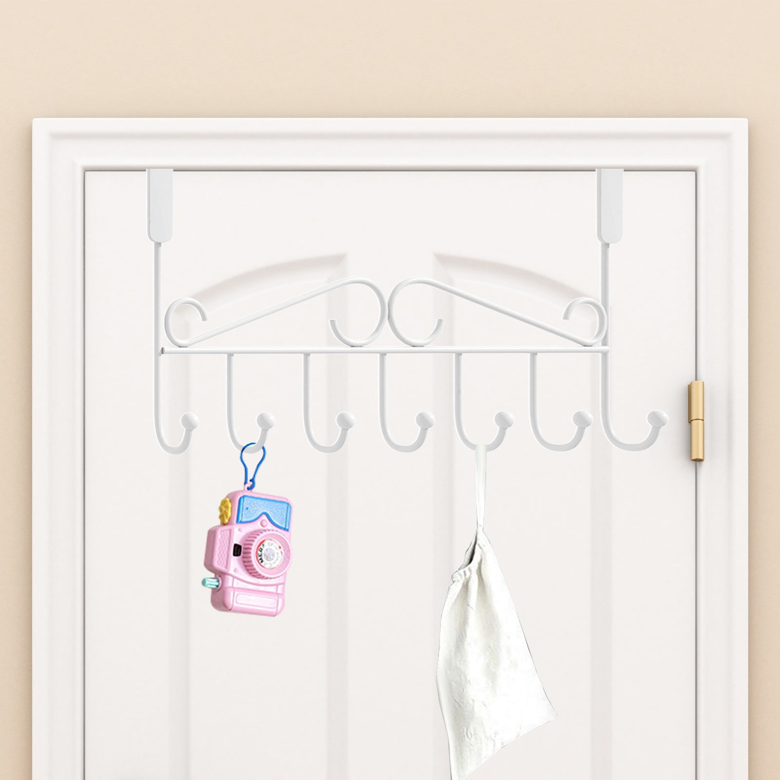 HOZVOMI White Iron Door Hooks Behind The Door Hanging Rack Shelves No Hole Needed, Sturdy and