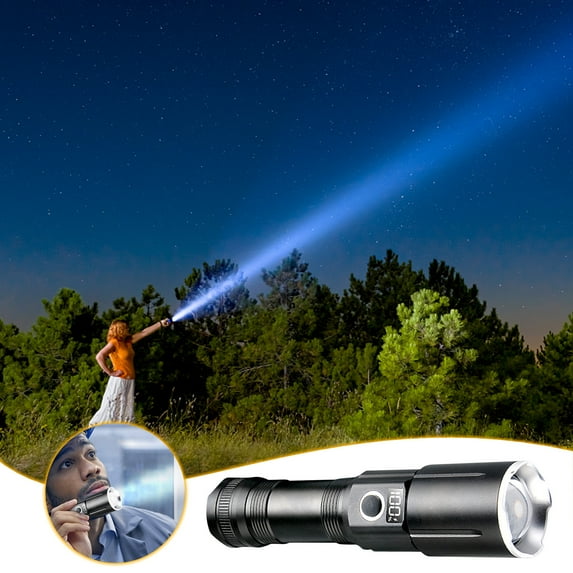 HOZVOMI White Strong Light Flashlight 1200m Range 30W LED Telescopic Focus USB-C Rechargeable Outdoor Camping Portable Torch