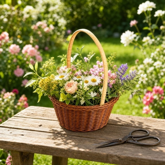 HOZVOMI Wicker Flower Basket with Handle for Home Decor, Floral Arrangements, and Organization