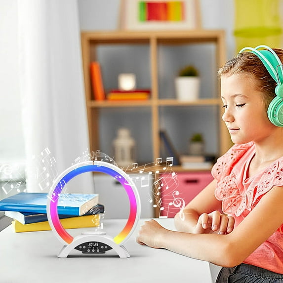 HOZVOMI Wireless Bluetooth Speaker with Excellent Sound, Portable Design, Long Battery Life, Fast Bluetooth 5.0, RGB LED Light for Home & Outdoor, White