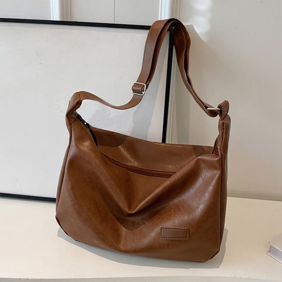 HOZVOMI Women's Soft Vegan Leather Shoulder Bag Fashionable Casual Handbag Stylish Slouchy Tote Purses Functional Messenger Bag with Compartment Soft Foldable One Bag for Women
