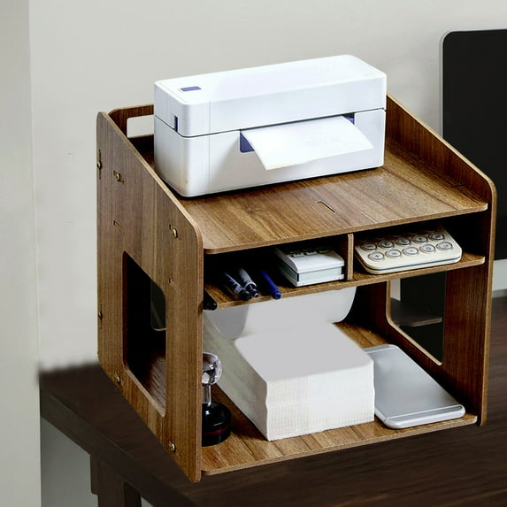 HOZVOMI Wooden Shelf - Desk Organizer for Office Supplies, Small Cabinet for Countertop Storage, Workspace Organizers, Printer Holder