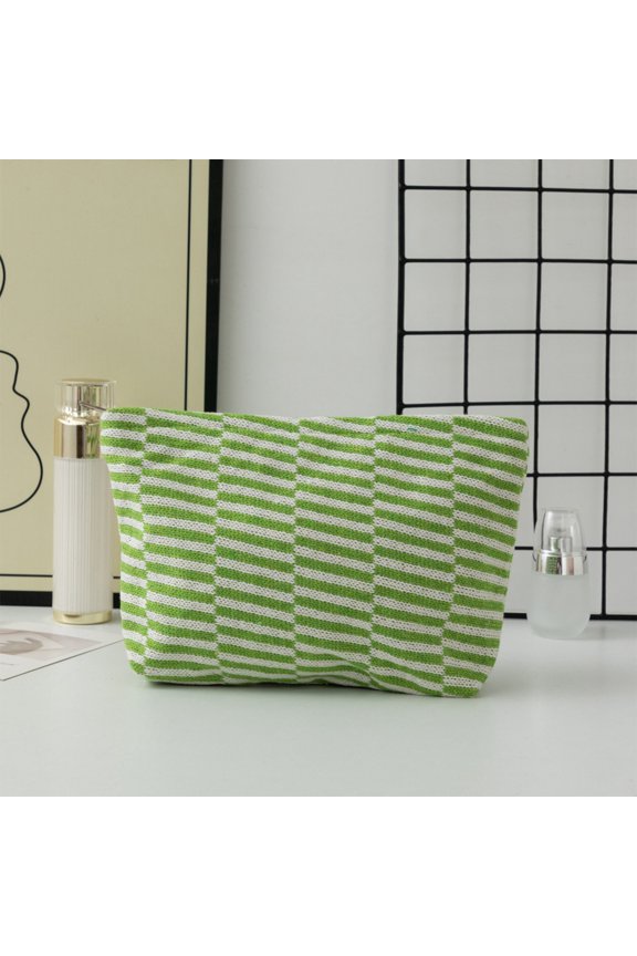 Woolen Knitted Striped Color-blocked Makeup Bag, Portable Cosmetic & Pencil Case, Large Storage Capacity