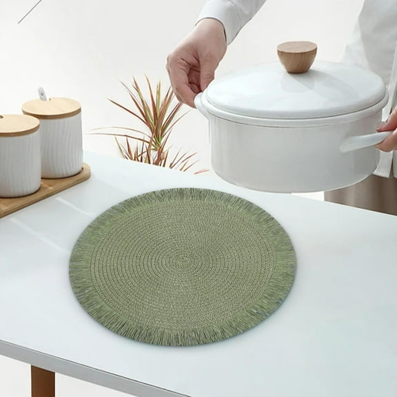 HOZVOMI Woven Table Place Mat, Round Heat Insulation Pad for Dining Table, Oil-Proof and Waterproof Placemat for Home Use (38cm)