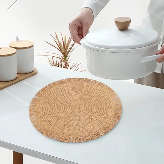 HOZVOMI Woven Table Place Mat, Round Heat Insulation Pad for Dining Table, Oil-Proof and Waterproof Placemat for Home Use (38cm)