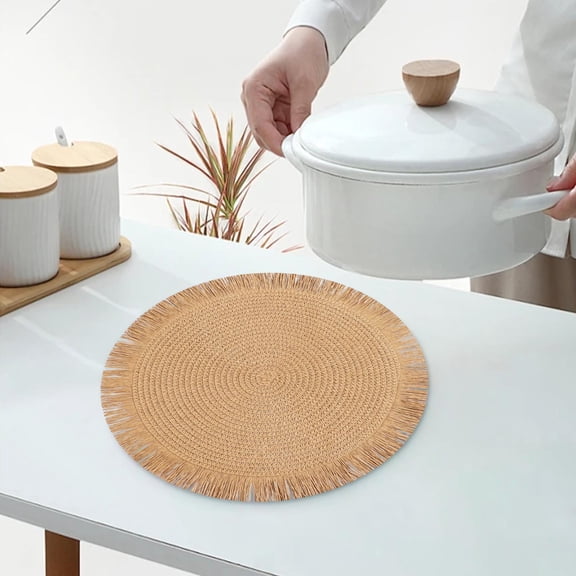 HOZVOMI Woven Table Place Mat, Round Heat Insulation Pad for Dining Table, Oil-Proof and Waterproof Placemat for Home Use (38cm)