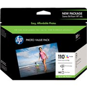 HP 110 Original Standard Yield Inkjet Ink Cartridge/Paper Kit, Value Pack, Cyan, Magenta, Yellow, 1 / Pack, 140 Photos