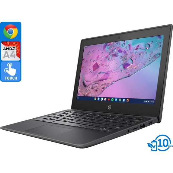 HP 11A G8 Chromebook, 11.6" IPS HD Touch Display, AMD A4-9120C Upto 2.4GHz, 4GB RAM, 32GB eMMC, DisplayPort via USB-C, Card Reader, Wi-Fi, Bluetooth, Chrome OS (2D606UT)