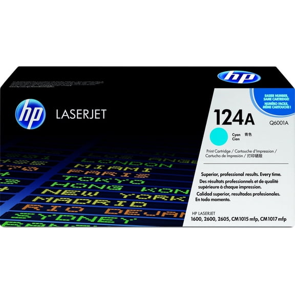 HP 124A Cyan Original LaserJet Toner Cartridge, ~2,000 pages, Q6001A