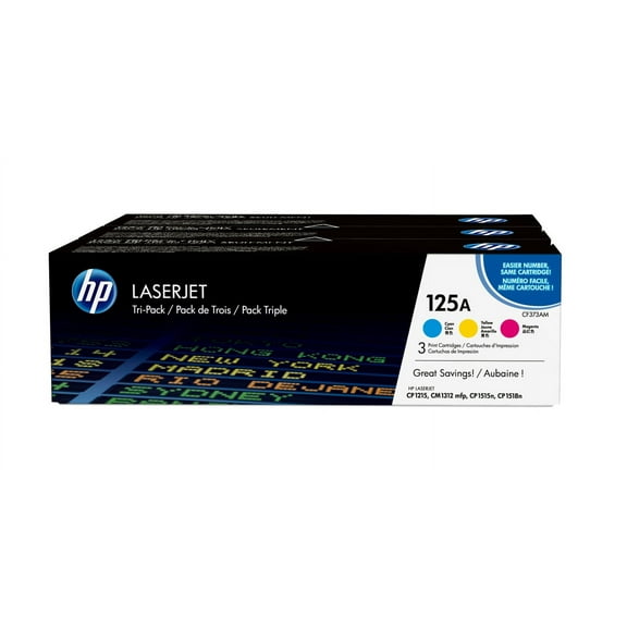 HP 125A (CE259A) Cyan, Yellow & Magenta Original LaserJet Toner Cartridges, 3 pack