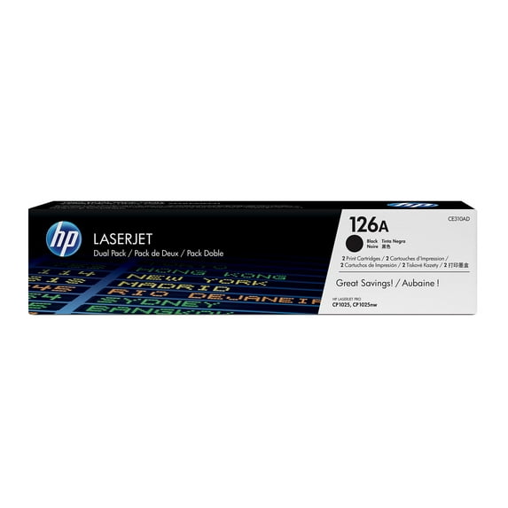 HP 126A (CE310AD) Black Original LaserJet Toner Cartridges, 2 pack