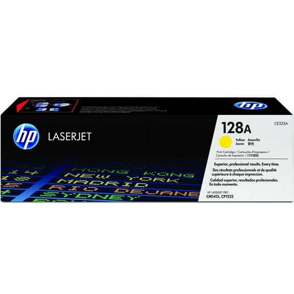 HP 128A Yellow Original LaserJet Toner Cartridge, ~1,300 pages, CE322A